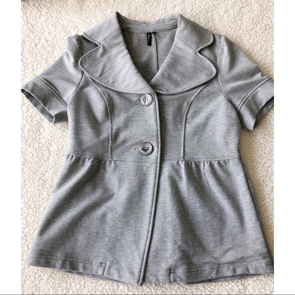 👚 Gray Short Sleeve Business Professional Peplum